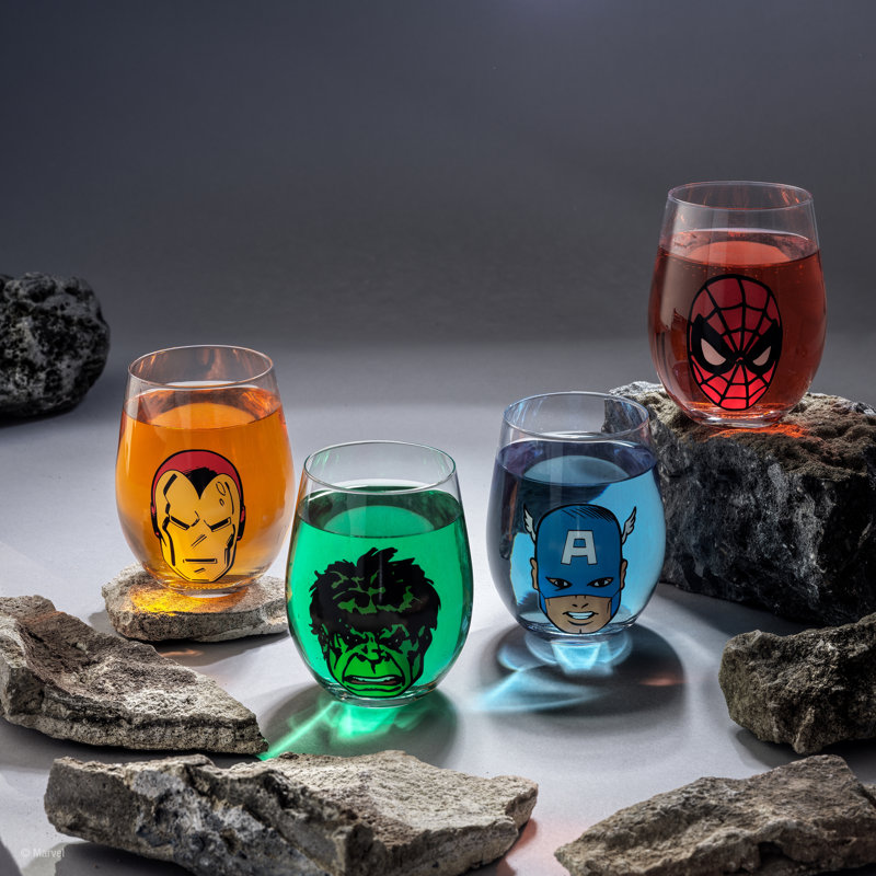 JoyJolt Marvel Heroes Stemless Drinking Glasses, Set of 4 | Wayfair